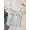 Camisola de Algodón Acanalado con Ribete de Encaje y Espalda con Cordones, con Copas Integradas, Capa Base para Ropa Exterior, Top sin Tirantes