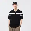 Camisa polo de punto de seda helada de alta gama con bloques de color para hombre, de manga corta, nuevo estilo de verano, camiseta de cuello para hombre moderna y versátil