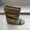 Botines de piel de oveja estilo coreano de nicho para mujer que aumentan la altura, de punta abierta, punta redonda, tobilleros, botas cortas 2026, botas de cowboy con tacón de bloque