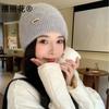 Gorro de Lana Grueso Cálido Estilo Coreano para Mujer Celebridad de Internet Mismo Modelo Moda Clásico para Exteriores Versátil a Prueba de Frío
