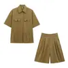 Comercio Exterior al por Mayor de Amazon Verano 2025 Ropa Nueva para Mujer Camisa con Decoración de Bolsillos Conjunto de Shorts Casuales de Corte Ajustado