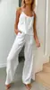 Suministro Directo de Fábrica En Stock Conjunto de Dos Piezas de Algodón y Lino para Mujer, Pantalones Largos Sueltos sin Mangas de Verano, Dropshipping Transfronterizo
