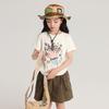 Pudding Roupas Infantis Verão Menina Gola Redonda Manga Curta 2025 Verão Novo Infantil Combinação Livre Casual Desenho Animado Camiseta