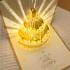 Cartão de Cumprimentos de Aniversário com Luz Musical Estéreo 3D e Gravação, Estampagem Dourada Vazada, Cartão Dobrável com Bênção de Bolo, Cartão de Aniversário Dourado