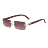Gafas de sol retro sin montura unisex con brazos de madera incrustados de diamantes, nuevas gafas de estilo transfronterizo al por mayor