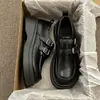 Sapatos Femininos de Couro, Sapatilhas Estilo Britânico, Novo Modelo 2025, Versáteis para Verão e Primavera/Outono, Mocassins de Solado Grosso, Sapatos Femininos Pretos