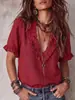 2026 Verano Nuevo Transfronterizo Europeo y Americano Retro Cuello en V Fruncido Algodón Lino Camisa Casual Cómoda Top para Mujer