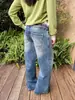 Calça jeans Yuyi retrô de cintura baixa para mulheres, coleção de outono, estilo Guangzhou Treze Fileiras, perna larga solta, modeladora, perna reta, calça comprida 0321