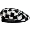 Boina de Moda con Ribete de Piel para Mujer, Boina de Lana Tejida para Otoño e Invierno, Sombrero de Pintor Versátil de Moda Japonés con Estampado de Espiga