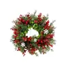 Corona Navideña Roja de Frutas y Rama de Pino Artificial Transfronteriza 35cm Atmósfera Navideña Colgante de Puerta Pared Ventana Decoración de Planta Verde