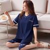Pijama de verano para mujer, de manga corta, con pantalones capri, jersey de algodón, talla grande, ropa de abrigo cómoda, ropa para el hogar, disponible al por mayor.