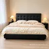 Cama de cuero minimalista italiana cama de cuero minimalista moderna cama de cuero de lujo ligero cama de cuero con capitoné de botones negros cama suave acolchada cuadrada cama de arte en cuero