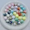 Cuentas Redondas de Mabei de Doble Color Colorido con Recubrimiento UV de 16 mm, Agujero Recto, Accesorios de Cuentas para Cadena de Teléfono Móvil, Joyería Hecha a Mano para Bricolaje