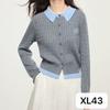 Elegante Cárdigan Gris de Punto Trenzado Falso Dos Piezas Top Estilo Universitario Nuevo Otoño Temprano con Cuello Polo para Mujer