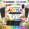 ¡Guau, set de marcadores acrílicos de 24 colores transfronterizo con puntas suaves duales adecuado para creación DIY en cerámica, piedras y madera