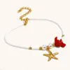 Pulsera Colorida de Estrella de Mar Transfronteriza Europea y Americana Acero Inoxidable Chapado en Oro de 18K Estilo Bohemio de Resort Pulsera Roja Creativa