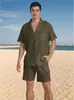 2024 Transfronterizo Nuevo Amazon Traje de Camisa de Manga Corta Verano Holgado Casual Algodón y Lino Cárdigan Camisa para Hombre