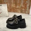 Zapatos de Cuero Negro con Cordones para Mujer 2025 Otoño Nuevo Versátil con Suela Gruesa para Aumentar la Altura Estilo Británico Zapatos Retro de Tacón Grueso