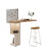 Mesa de Bar Sólida de Madera Color Crema, Gabinete Divisor de Esquina para Sala de Estar, Barra de Bar Pequeña, Balcón, Mesa Creativa de Patas Altas Contra la Pared para Casa de Huéspedes