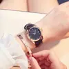 Relógio Feminino Guou/Guou Simples Estudante Casual Tendência Feminino À Prova D'água Fashionável Elegante Pulseira de Couro Calendário Aço Preto
