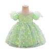 Europeo y Americano Nuevo Vestido de Niñas de Un Año Vestido de Princesa de Manga Abullonada vestido Color Mariposa Malla Vestido de Princesa Vestido