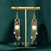 Novos Brincos Estilo Palácio Chinês Artesanato Cloisonné Imitação de Jade Hetian com Borla Vintage Clássico Brincos para Cheongsam Hanfu Mulheres