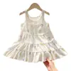 Falda de pastel para niños con dobladillo grande, vestido floral de verano fino estilo princesa para niñas, vestido de algodón nube para niñas
