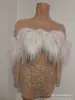 Vestido jumpsuit sexy y único para desfile de semana de la moda de cumpleaños con diseño de felpa y malla transparente