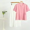 Algodão Artificial 2025 Verão Novo Feminino Botão Casual e Xadrez Roupas de Casa Fresco Conjunto