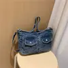 Bolsa de Ombro Vintage em Jeans Transfronteiriça, Bolsa de Ombro Versátil de Nicho para o Dia a Dia, Bolsa de Axila Casual de Alto Padrão de Comércio Exterior