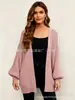 Cardigan de Malha Grossa com Manga Lanterna Feminino Amazon 2026 Outono e Inverno Novo Estilo Suéter de Tricô com Bolsos Casaco Grosso Feminino