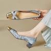 Hermosos Zapatos Nuevos de Mujer Estilo Chino con un Diseño que Presenta Tacón Medio Hueco, Elegantes Tacones Altos Rosas, Tacón Grueso Bloqueado por Color y Zapatos de Salón de Punta Cuadrada