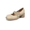 ¡En stock! Zapatos de Mujer Cómodos y Versátiles con Suela Gruesa, Tacón Grueso, Boca Baja, Piel Genuina con Correas Elásticas Cruzadas, Tacón Medio, Estilo Mary Jane Ligero