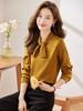 Camisa de Cetim Amarela de Manga Longa Design de Camisa Feminina Moda Primavera e Outono 25 Anos Nova Casual Nicho Tops