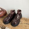 2025 Mocasines de Suela Gruesa para Mujer Estilo Británico Muffin Leather Aumentado JK Zapatos Pequeños de Cuero Negro Zapatos de un Paso de una Sola Capa