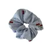 Cuadros Azules Cereza Roja Anillo de Cuenco Grande Titular Sentido de Alta Calidad Cuerda para el Cabello Dulce Flor para el Cabello Anillo para el Cabello Goma Elástica para Niña Adorno para la Cabeza