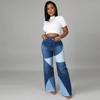 Fabricante de origen Spot Otoño Nuevo Europeo y Americano Transfronterizo Elástico Talla Grande para Mujer Pantalones de Pierna Ancha Jeans Bicolor Venta al por Mayor