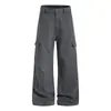 Pantalones cargo de pierna ancha multibolsillos decolorados de color liso y deconstruidos, nuevos pantalones casuales básicos simples sueltos estilo japonés de otoño