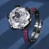 Nuevo Anillo Huabi Joyería 2025 Chapado en Cobre Dorado Simulación Corte Rosa Oro Negro Clásico Seis Garras para Mujer 12mm