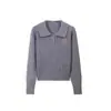 Suéter de punto trenzado con cuello bordado estilo universitario coreano para mujer, otoño e invierno, corte ajustado, casual y sofisticado, adecuado como top de capa base