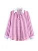 Za Vestuário Feminino Fornecimento de Comércio Exterior Primavera/Verão 2026 Nova Moda Elegante Europeia e Americana Camisa Listrada com Gola Reversível e Punhos Blocados por Cor