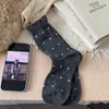 Meias de Lã com Renda Femininas Meia-Perna Outono e Inverno Engrossadas com Forro de Lã Quente Bolinhas Cinza Meias de Inverno