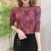 Top Base Bordado Industria Pesada Estampado Otoño e Invierno para Mujer Estilo Occidental Cómodo Estilo Coreano Elegante Ajustado Femenino Camisa Ropa de Mujer