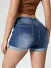 Modelo Novo de Verão 2026 Exclusivamente para Vendas Transfronteiriças para Europa e América, Shorts Jeans com Design Desgastado para Amazon, Alta Elasticidade, Bainha Enrolada em Estoque