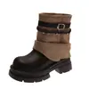 Botas Vaqueras de Mujer 2026 Otoño/Invierno Nuevas Suela Gruesa Aumentadoras de Altura Botas con Tacón Apilado Botas Martin Marrones Botines Estilo Maillard