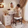 2026 Novo Modelo de Mesa de Maquiagem com Gabinete de Armazenamento em Madeira Maciça, Penteadeira Estilo Vintage Francês, Cômoda Integrada para Apartamentos Pequenos