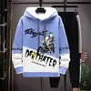 Sudadera de Otoño para Hombre de Manga Larga Estampada con Empalmes Pulóver Marca de Moda Atractivo con Capucha Traje Holgado Tops Juveniles
