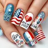 Dia da Independência Padrão Bandeira Estrelas e Listras Unhas Vestíveis 24 Peças Moda Europeia e Americana Unhas Postiças