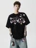 Camiseta de Manga Corta con Estampado de Letras Estilo High Street Americano para Hombre, Marca de Verano de Moda, Retro, de Gama Alta, Casual, Versátil, Top de Media Manga