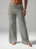 Calça longa listrada de cordão, perna larga, para mulheres, best-seller transfronteiriça europeia e americana, tecido texturizado casual, cintura baixa, fluida e estilo de férias
